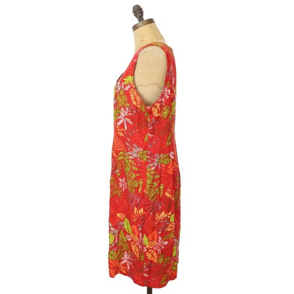 BAHAMA BEACH Hawaiian V-Neck Tank Dress 12 Red Floral Vacay Travel Coastal B29 - Picture 4 of 5